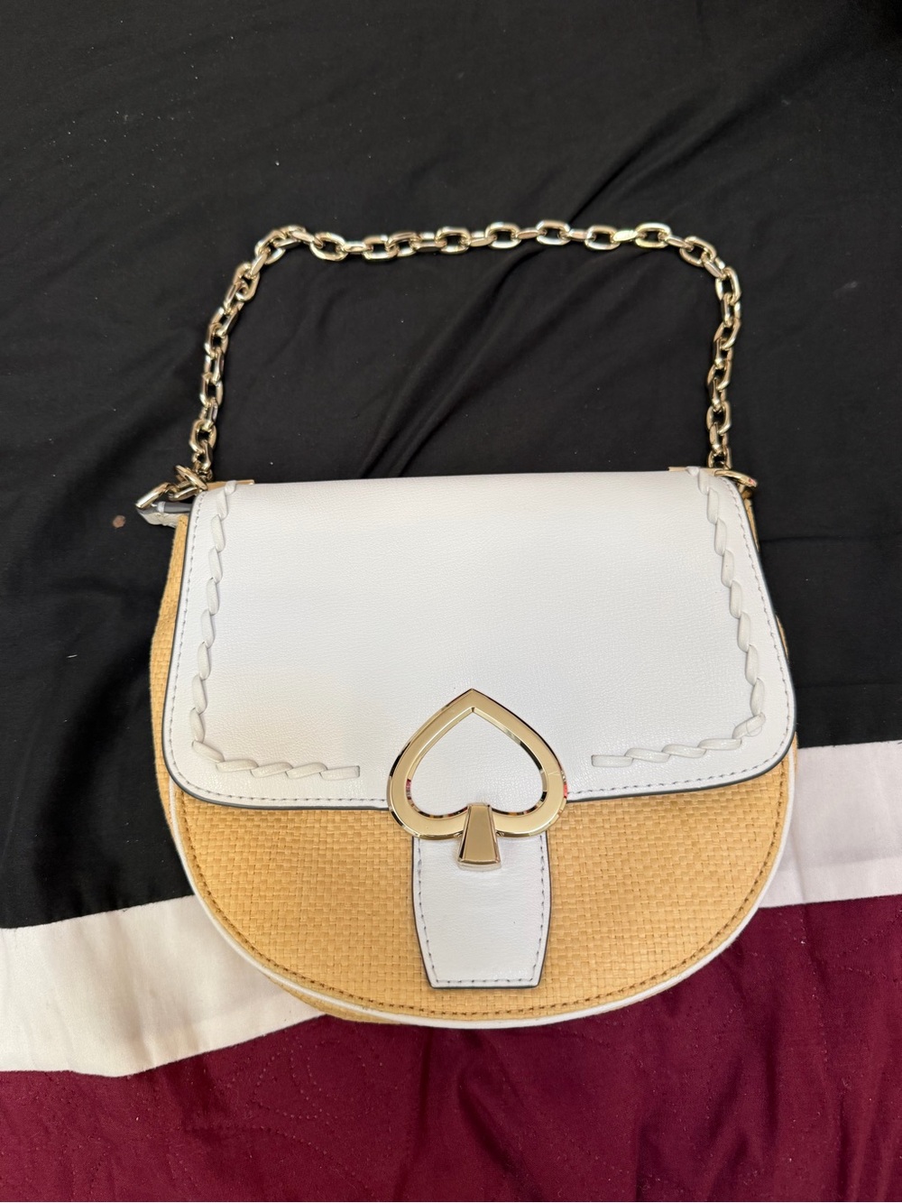kate spade White and Tan Crossbody Bag with Gold Hardware
